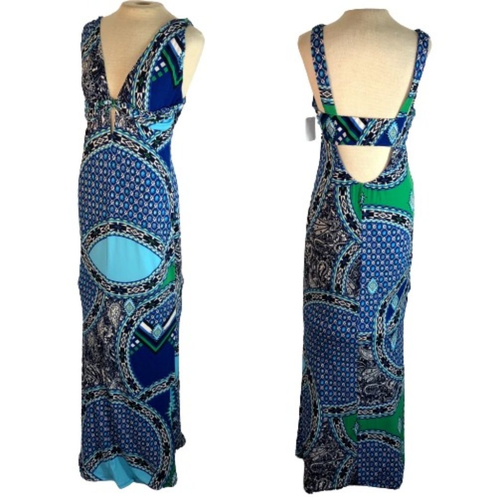 S-Twelve Aztec LONG Maxi Dress Blue Green Sz Large NWT